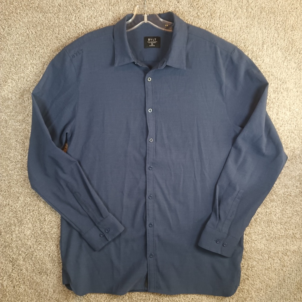 BYLT Vista Long Sleeve Button Down Shirt Mens XL Blue Stretch Premium Basics
